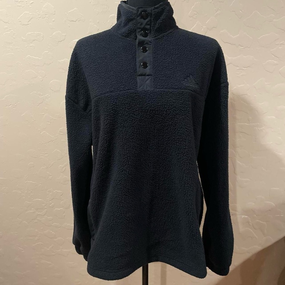 Adidas black fleece pullover with snap button front
